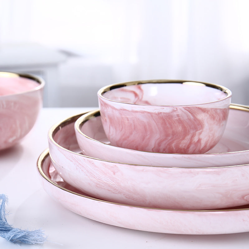 Pink Marble Ceramic Dinner Plates