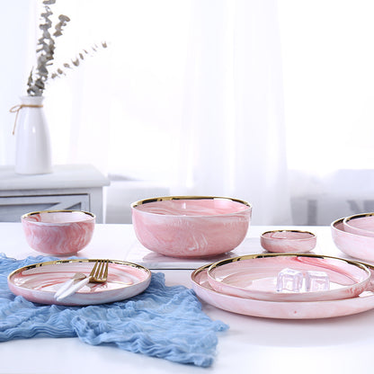 Pink Marble Ceramic Dinner Plates