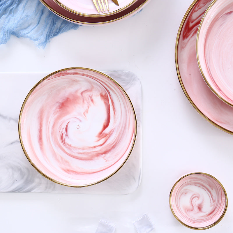 Pink Marble Ceramic Dinner Plates