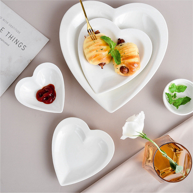 White Ceramic Heart-Shaped Plates